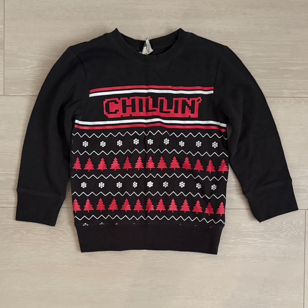 ✨ Cotton On Chillin Christmas Black and Red Kids Sweatshirt